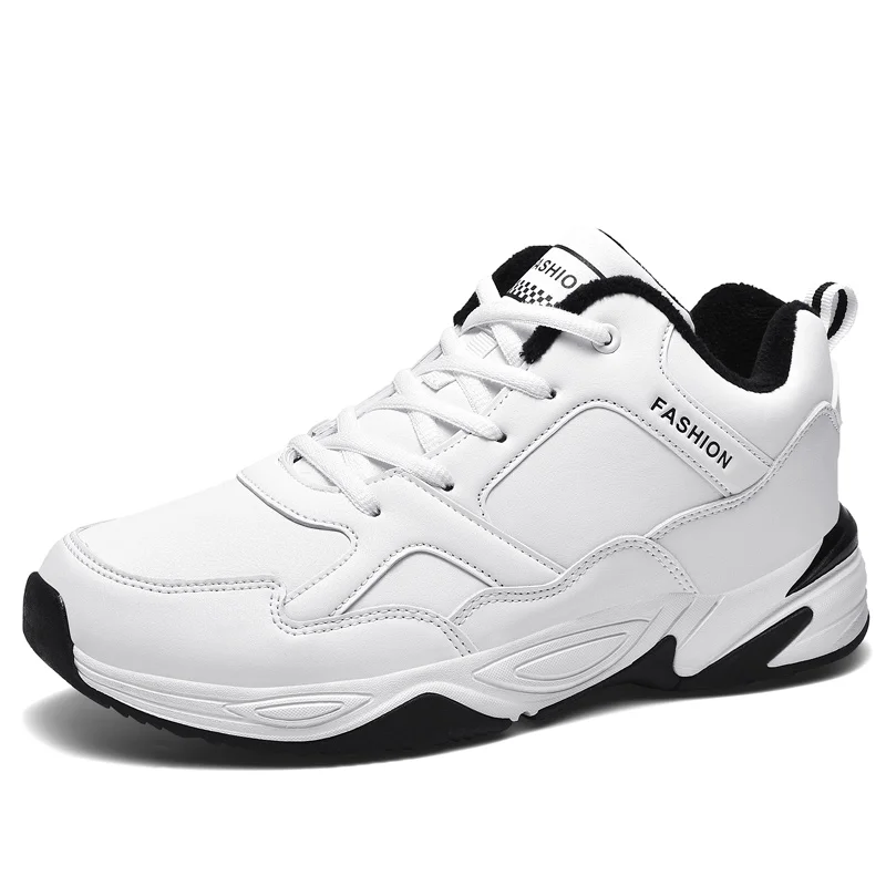 Size39-48, зимняя водонепроницаемая Спортивная обувь для мужчин, черная/белая спортивная обувь, легкие мужские кроссовки, спортивная обувь - Цвет: No Plush White