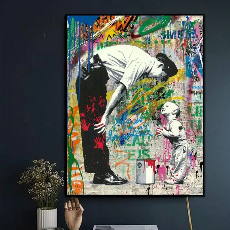 

Graffiti Street Art Banksy and Boy Canvas Paintings on The Wall Art Posters and Prints Pictures Cuadros for Living Room Decor