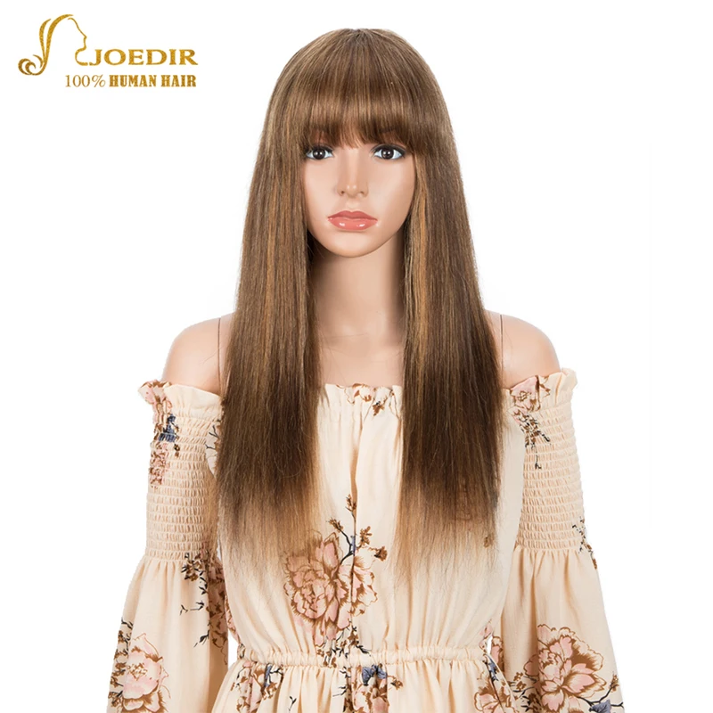 

Joedir Straight Human Hair Wigs With Bangs Full Machine Made Wigs Colored P4/27/30 Long Wigs Brazilian Remy Hair Blonde Wig