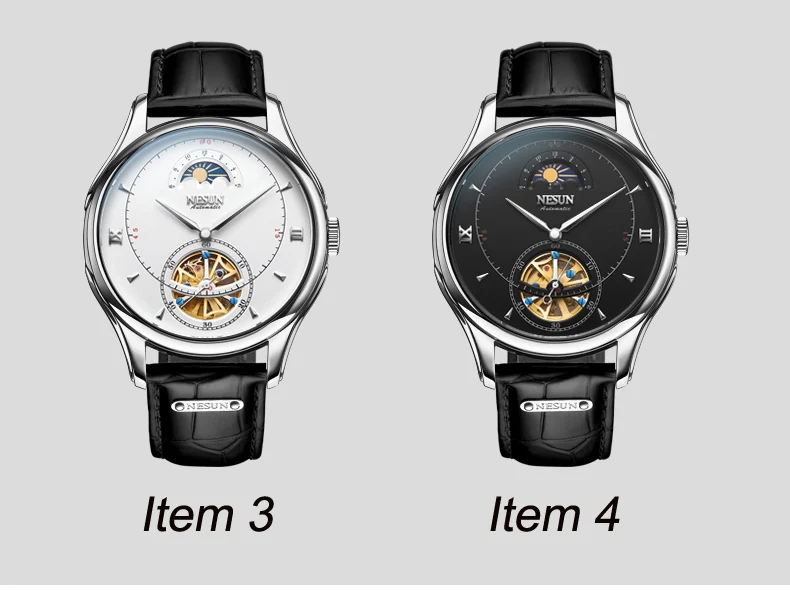 Nesun Tourbillion автоматические механические мужские часы с скелетом, роскошные Брендовые мужские часы, водонепроницаемые мужские часы, N9038-4