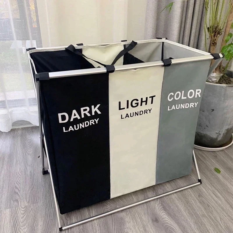 

Foldable Three-Compartment Household Laundry Basket Waterproof Large-Capacity Oxford Cloth Dirty Clothes Sorting Storage Bag