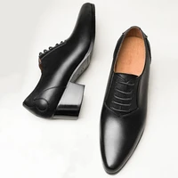 height increase genuine leather men shoes high heel british business dress shoes mens oxford office work pointed toe laces shoes
