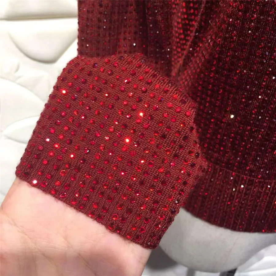New Women Fashion Sweater Jumper Long Sleeve Diamond Pattern Red Jumper Sweater Winter Women Sweater O-neck Tops Sweaters