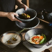 japanese style and wind thread ceramic lamian noodles bowl retro large household instant noodle soup bowl salad bowl hat bowl