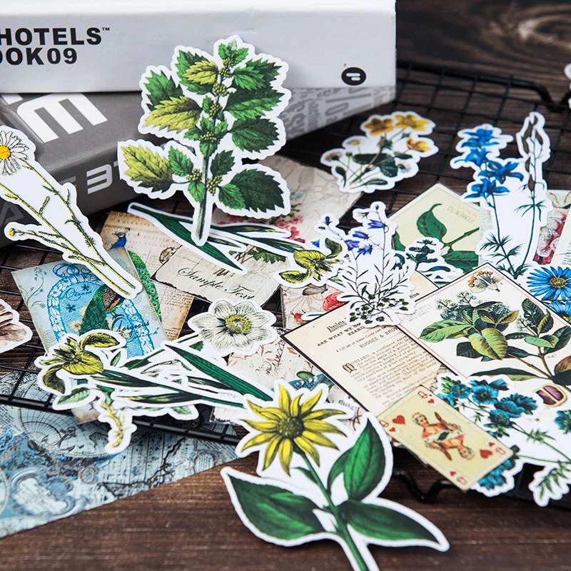 62 шт./упак. Ретро листья растений наклейка с изображением набор для скрапбукинга