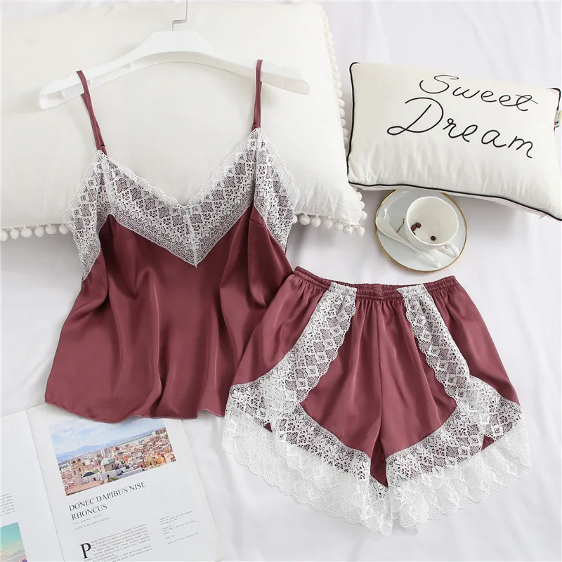 

2019 Women Pajamas Sets With Shorts Sexy Satin Summer Pyjama Nightsuits Sleepwear Thin Pajamas For Women Nightwear