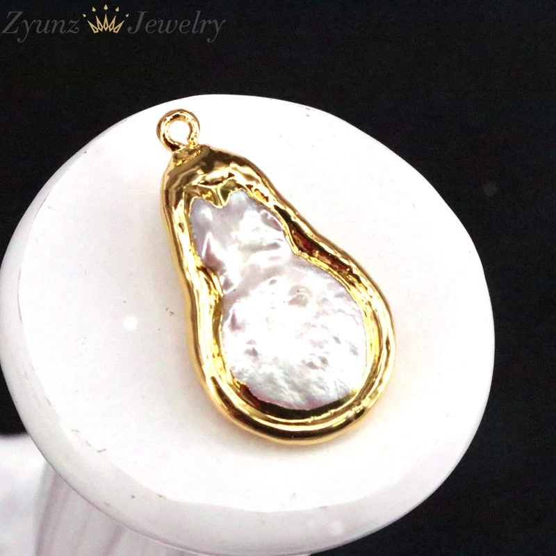 

5PCS, Gold Plated Pearl Pendant, White Freshwater Pearl Charms, Necklace Pendant