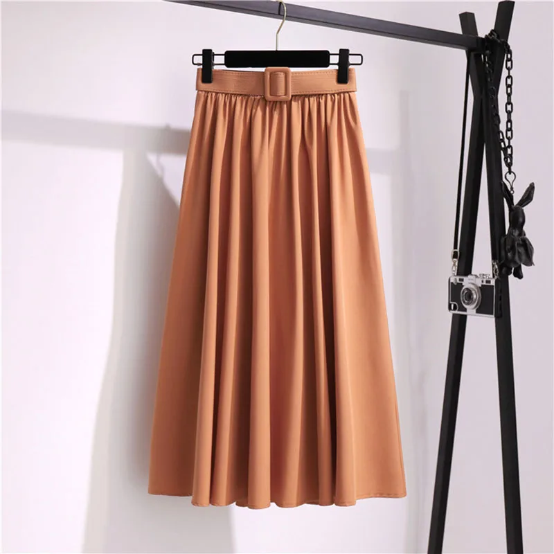 

Womens summer college-style loose-fitting solid-color half-length skirt show thin elastic waist a-line skirt umbrella skirt long
