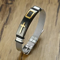 christian cross bracelet stainless steel watch clasp adjustable length men jewelry