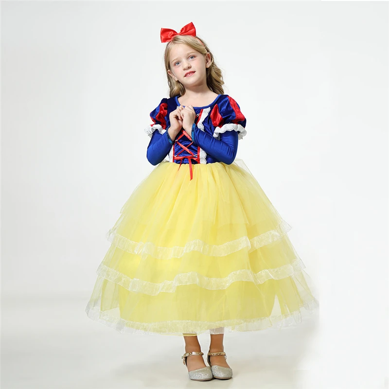 Children Snow White Dress Up Halloween Costume Girls 6 Layers Puff Sleeve Tiered Ruffle Kids Corduroy Ceremony Dresses | Детская одежда