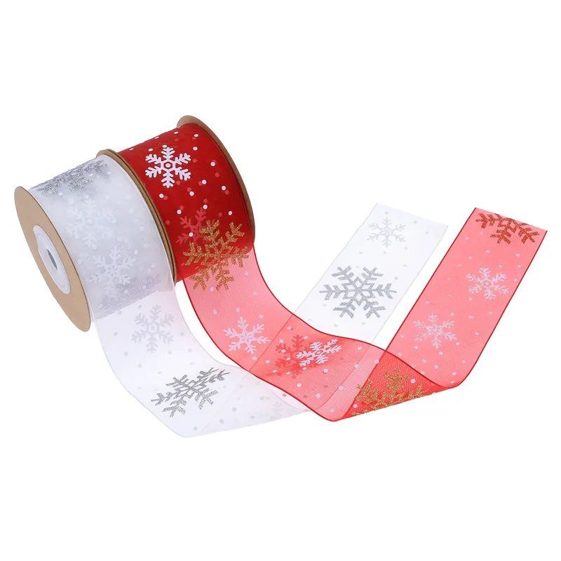 

10Yards/roll 38mm Snowflake Printed Organza Christmas Ribbon for Hairbow DIY Gift Box Bouquet Packing Party Decoration Supplies
