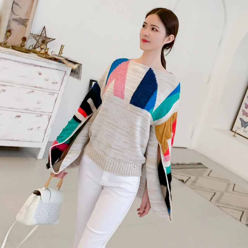 DEAT Бежевый женский шерстяной свитер с круглым вырезом и длинным рукавом