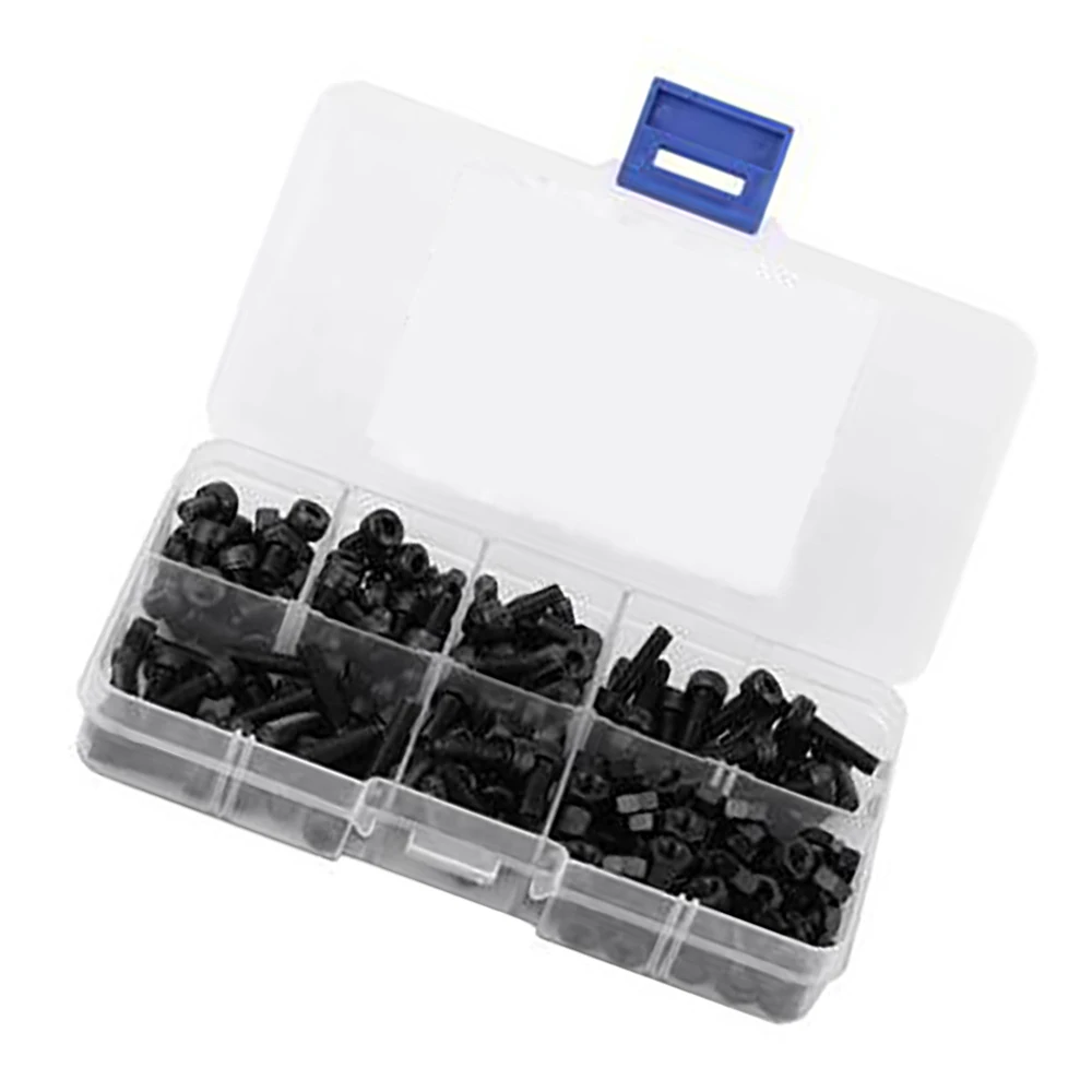 

240pcs M4*6/8/10/12/14/16 Black High Strength Cup Head Hex Socket Cap Screws With Nuts Bolts Assortment Kit