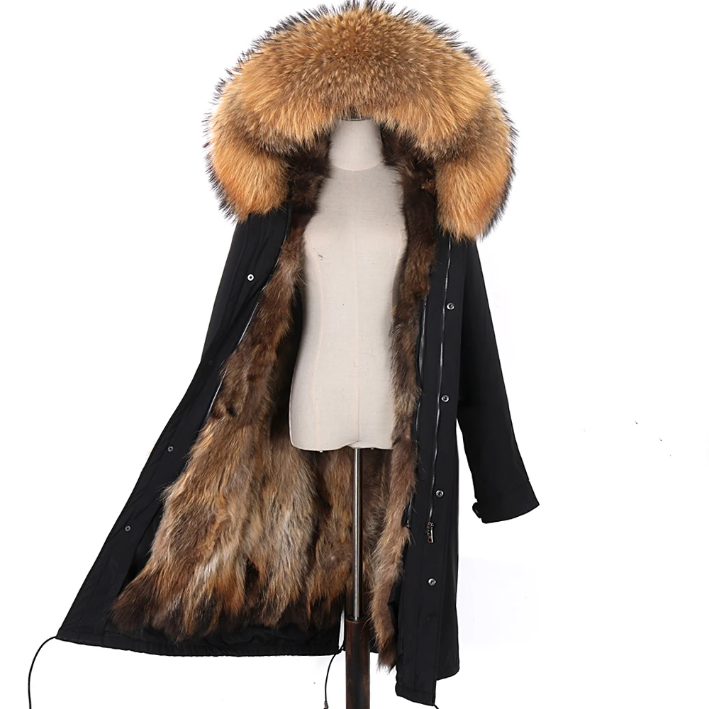 

2022 Winter Women Extra Long Casual Coat Real Raccoon Fur Liner and Hood Both Detachable Woman Jacket Thick Warm Fur