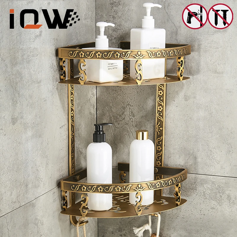 Античные латунные полки для ванной комнаты 2 слоя без гвоздей угловая полка