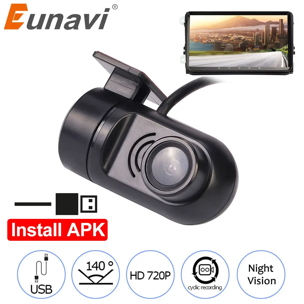 Eunavi Автомобильный видеорегистратор с камерой 140 градусов HD 720P Передняя
