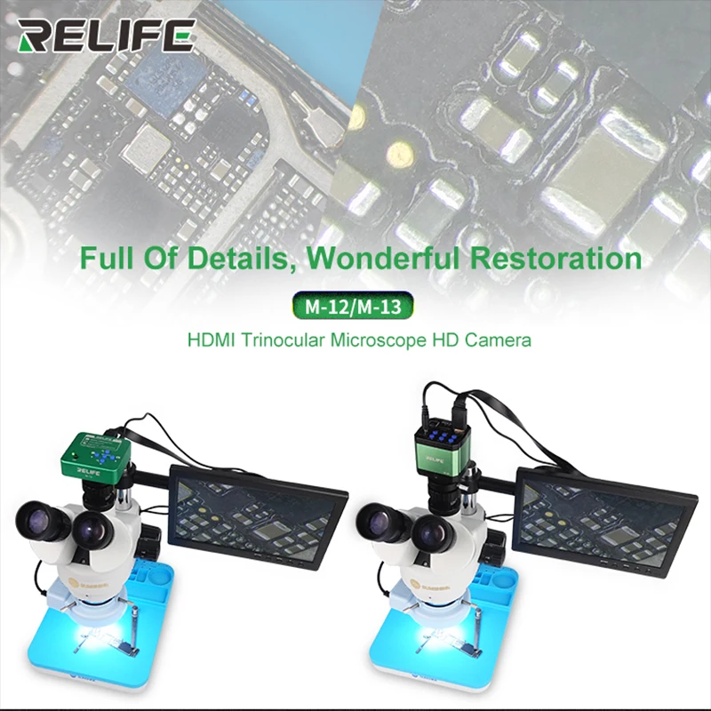RELIFE M 12/M 13 3800 Вт HDMI тринокулярный микроскоп HD камера для телефона процессор