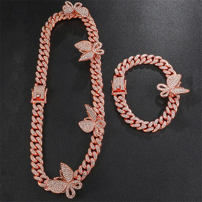 

Hip Hop Iced Out Paved Rhinestones 1Set 8MM 13MM Full Miami Curb Cuban Chain CZ Bling Rapper Necklaces For Men Jewelry