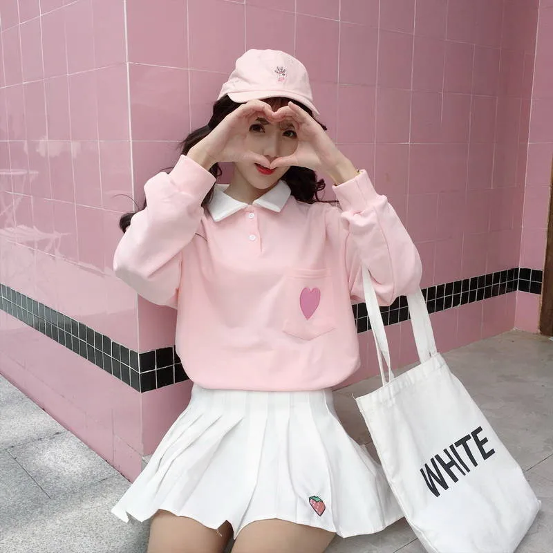 Весенние женские толстовки с капюшоном с длинным рукавом Kawaii Boyfriend style, осенняя уличная Толстовка Харадзюку с милым принтом сердца, Женская толстовка