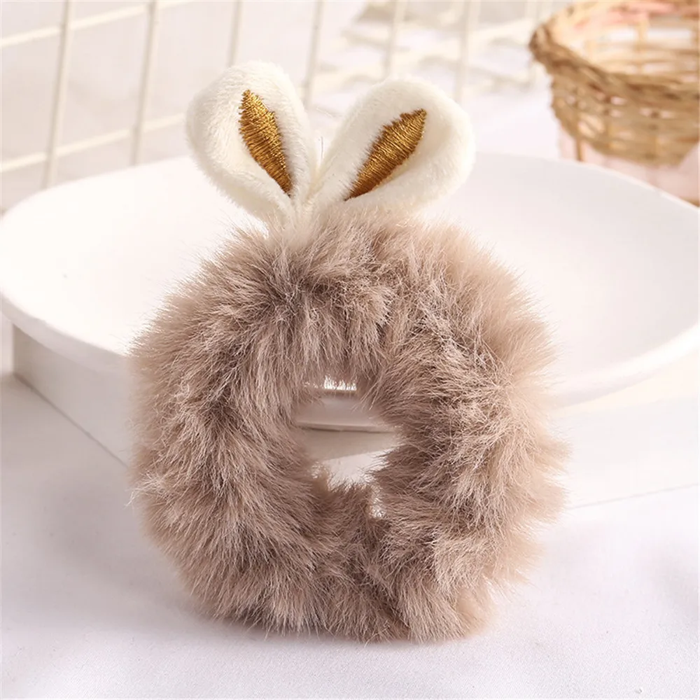 

Candy Color Women Fluffy Hair Rings Imitation Rabbit Fur Rabbit Ears Elastic Hair Bands Ties Headwear Hair Accessories