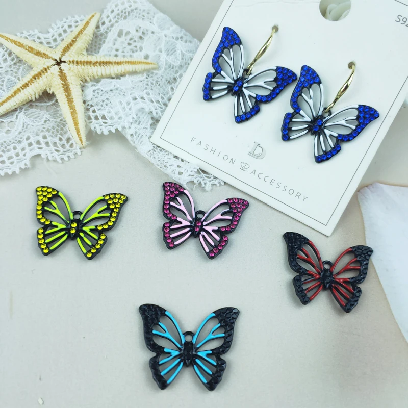 

ApeUr 10pcs Rhinestone Butterfly Enamel Charms Alloy Jewelry DIY Accessories Insect Pendants Earring Floating Couples Gifts