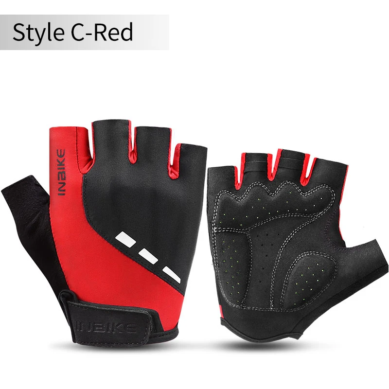 Style C-red INBIKE велосипедные перчатки с полупальцами, летние перчатки для горного велосипеда, дышащие мужские и женские Перчатки для фитнеса, велосипедные перчатки, анти-шоковые спортивные перчатки - Цвет: Style C-red