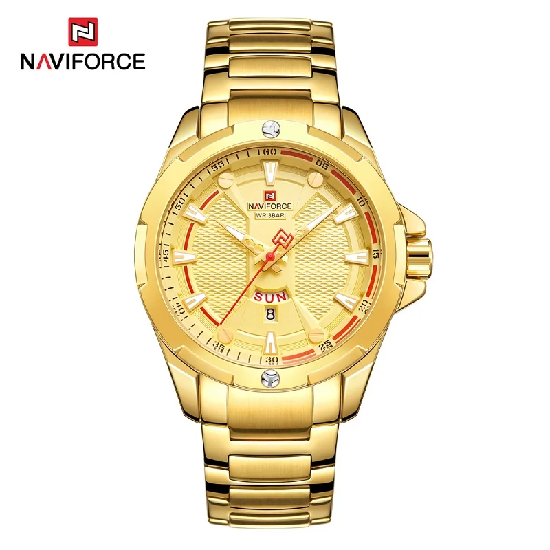 Golden NAVIFORCE Модные мужские кварцевые часы люксовый бренд многофункциональные спортивные часы с циферблатом мужские повседневные водонепроницаемые часы Relogio Masculino - Цвет: Golden