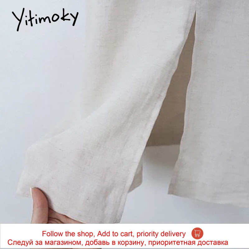 

Yitimoky Vintage Sexy Holiday Dresses Women 2021 Summer Fashion O-Neck Lace Up Button Backless Empire Loose Long Solid Dress