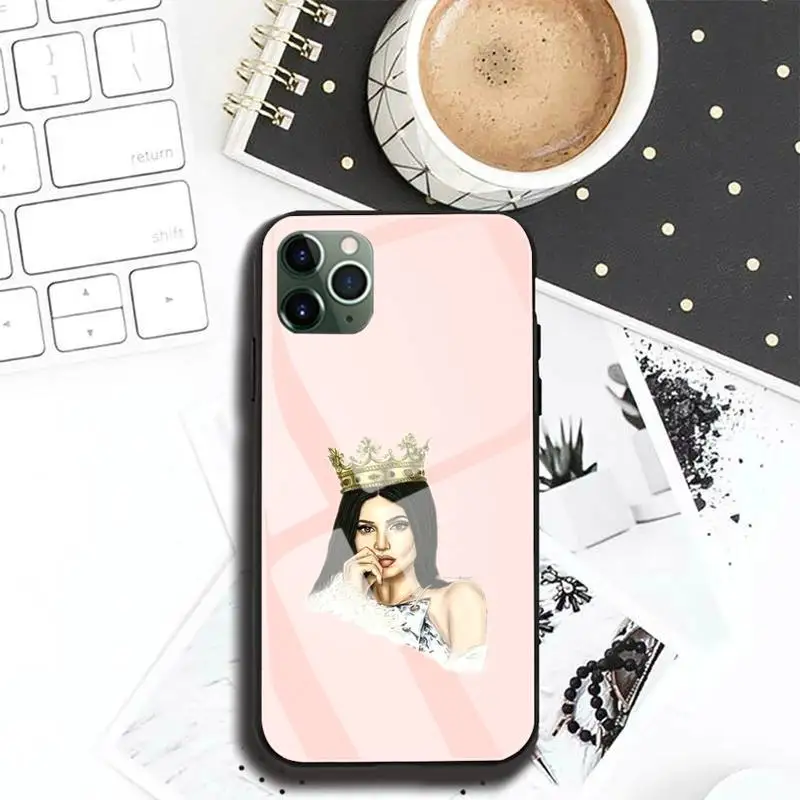 

Luxury Woman Gril Phone Case case For Iphone 11 Pro MAX XR X 7 8Plus SE2020 DIY Shockproof Glass Soft Silicone Edge