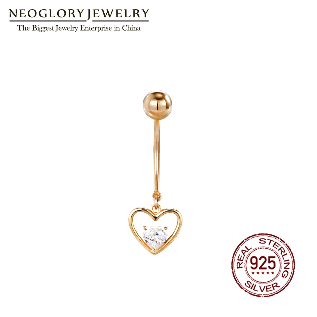 Neoglory S925 Silver Double Heart Zircon Belly Button Ring For Women Body Piercing Delicate White Navel Jewelry New Hot Gift