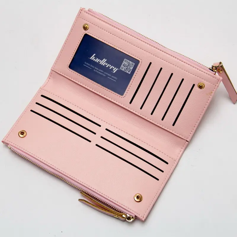 

Hot Women PU Leather Wallet Bifold Cards Holder Long Purse with Double Zipper Slots