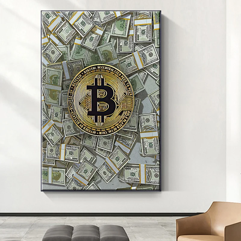 

Decorative Nordic Wall Art Canvas Living Room Home Decoration Painting Bitcoin Canvas Painting Dollar Money Wall Art