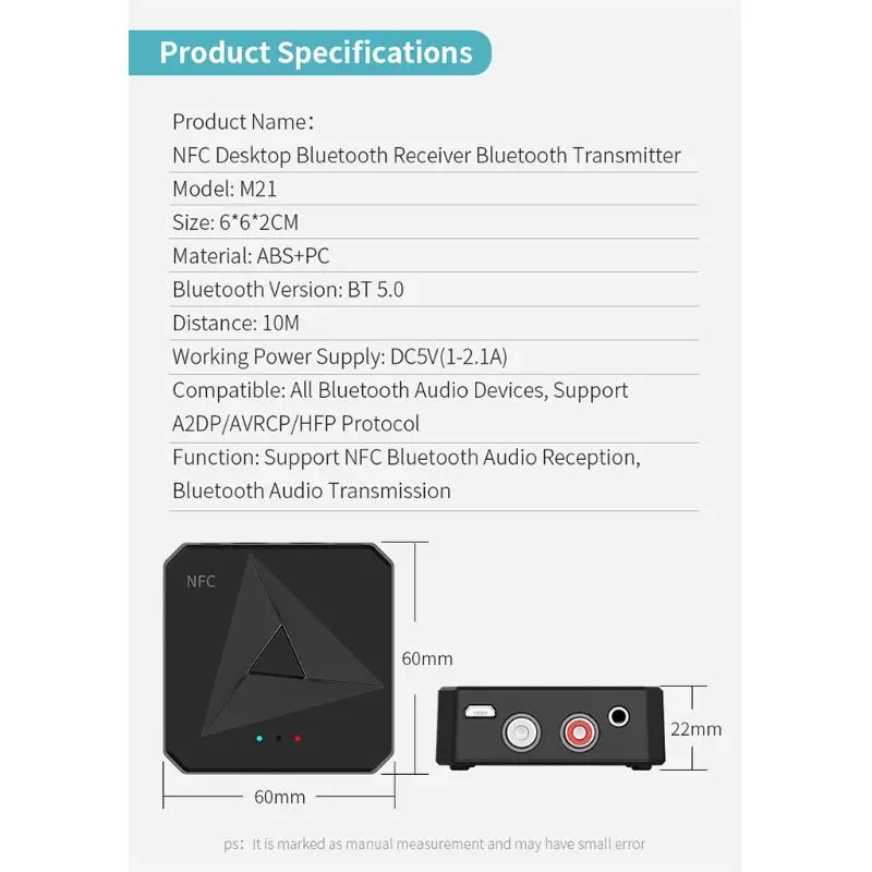 NFC Настольный Bluetooth приемник BT передатчик 5 0 3 мм AUX разъем RCA музыка беспроводной