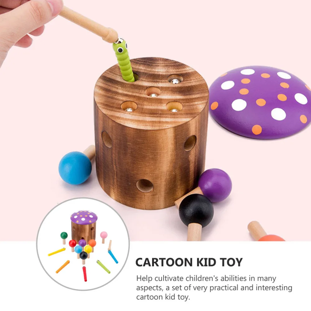 

1 Set Wooden Magnetic Mushroom Insect-catching Funny Kid Catch Worm Game