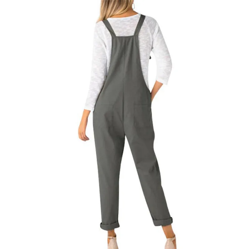 

2021 New Womens Jumper Overalls Cami Loose Romper Oversize Ladies Dungarees Jumpsuit Pockets Tank Pants Plus Size S-2XL