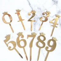 1pcs number cake topper gold color crown acrylic 0 9 digital birthday party cake insert decoration wedding cakes dessert decor