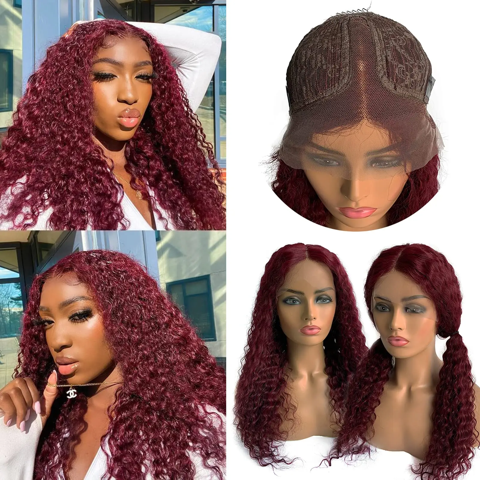 99j Burgundy Deep Wavy Human Hair Lace Front Wig Colored Curly 13x4x1 Middle T Part Remy Hair Wig Pre Plucked With Baby Hair