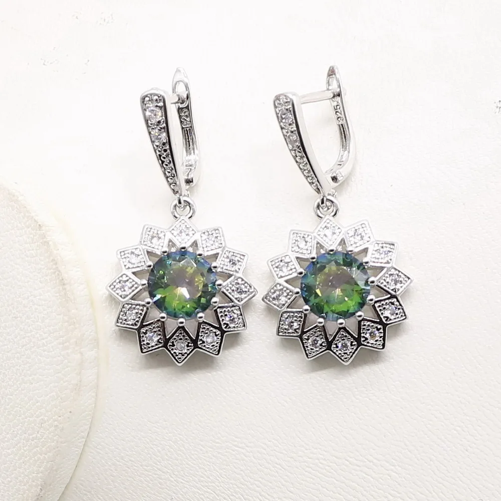 

Blue Rainbow Silver 925 Bridal Jewelry Sets For Women Necklace Earrings Ring Pendants For Wedding Gift