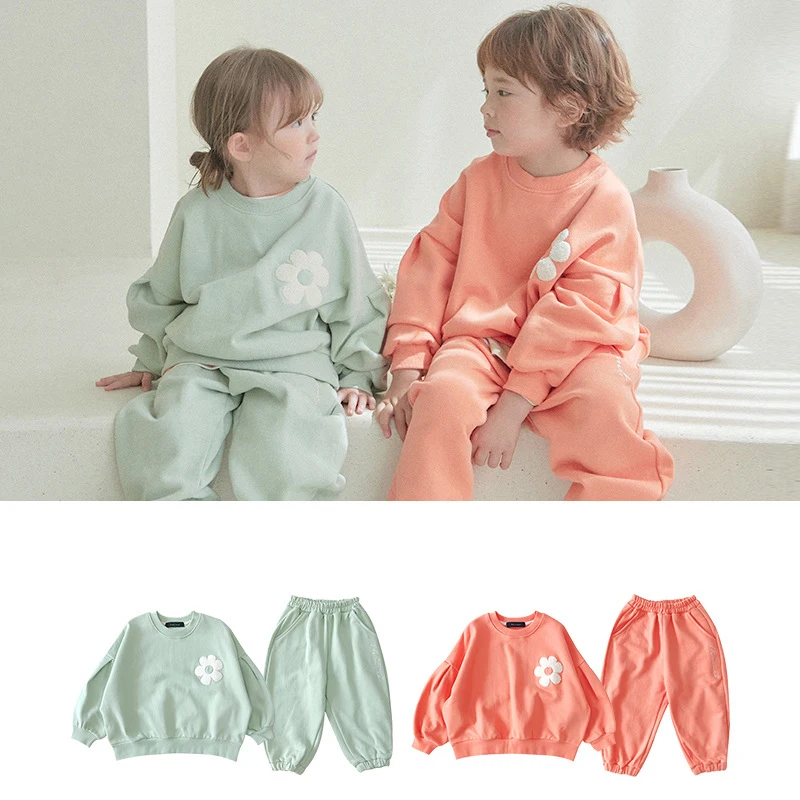 

Autumn Winter Children's Clothing Set Plus Velvet Flower Pullover Kid Boy Girl Clothes Outerwear Toddler Sweatshirt Casual Suit
