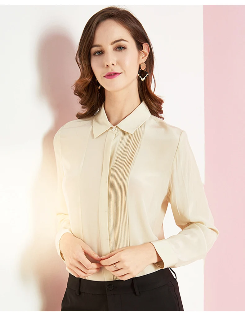 Женская модельная рубашка с отложным воротником Повседневная плиссированная