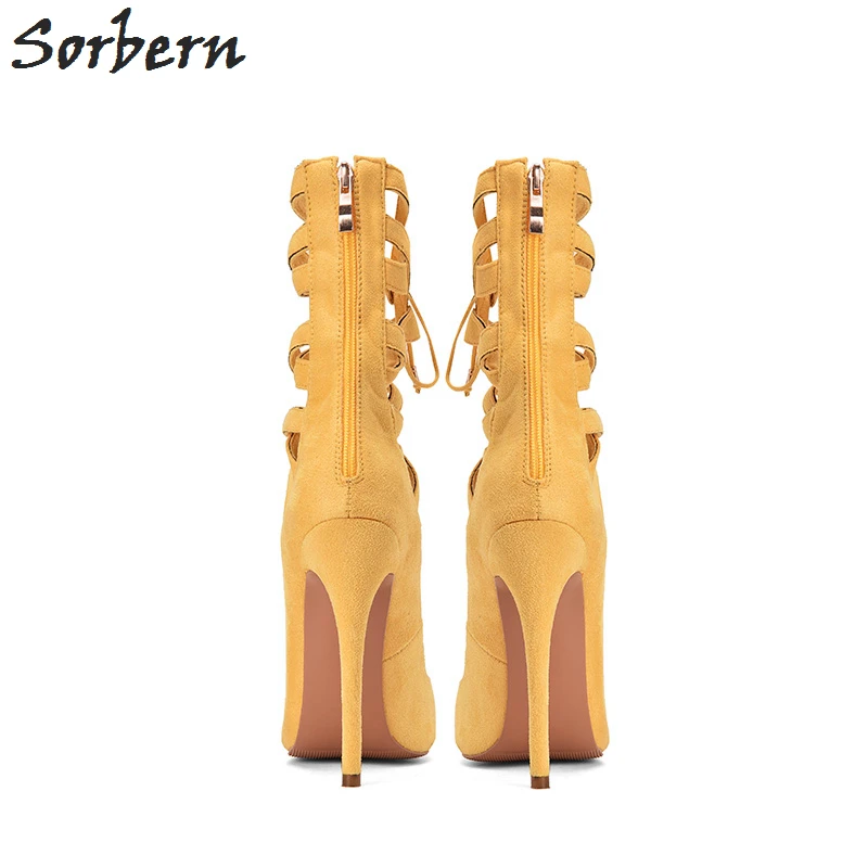 Beli Sorbern Kuning Wanita Pompa Sepatu High Heel Stiletto Runcing Jari Kaki Sepatu Wanita Seksi Renda Sepatu Hak Ritsleting Belakang Kustom Warna