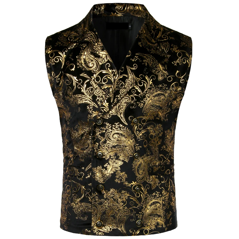 Мужской костюм Стимпанк Викторианский готический костюм жилет куртка Золотой Пейсли жаккард двубортный нагрудный смокинг жилет