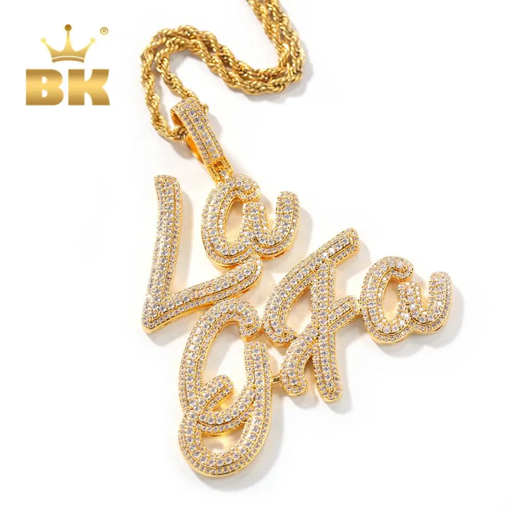 

THE BLING KING 2020 New Style Artistic Font Gold LAGFA Words Pendant Necklace Full Iced Out Zirconia Sliver Punk Style Jewelry