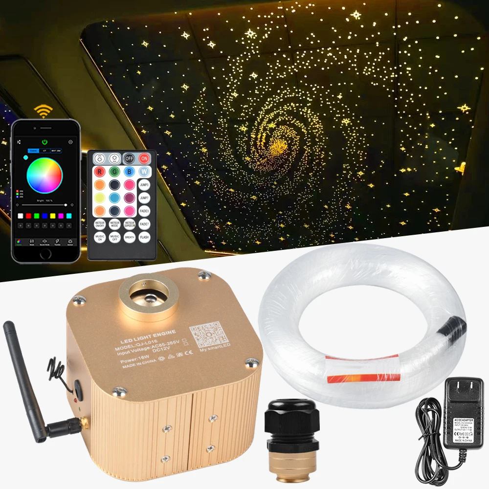 16W RGBW Twinkle Fiber Optic Light Kit With Bluetooth Control For Starry Sky Ceiling