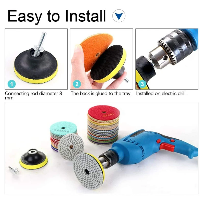 

HLZS-8Pcs Diamond Polishing Pads 4 Inch(100mm) Wet/Dry Set for Granite Stone Concrete Marble Concrete Stone Grinding Discs