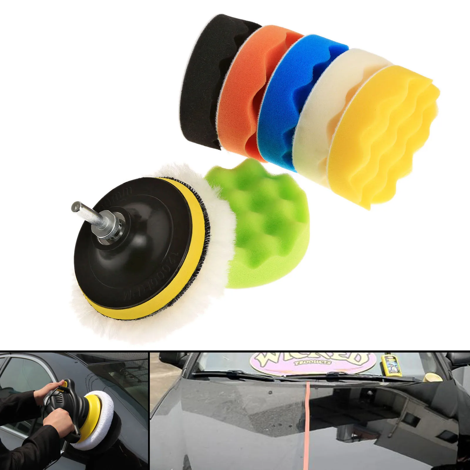 

9pcs/set 100mm 4inch Polishing Buffing Pad Sponge Waxing Buffing Polishing Pad Car Tool Kit For Car Care with M10 Drill Adaptor