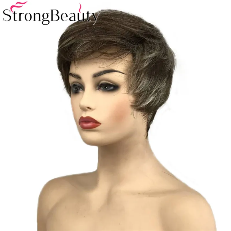 StrongBeauty Короткий прямой парик светильник каштановый коричневый с блондином