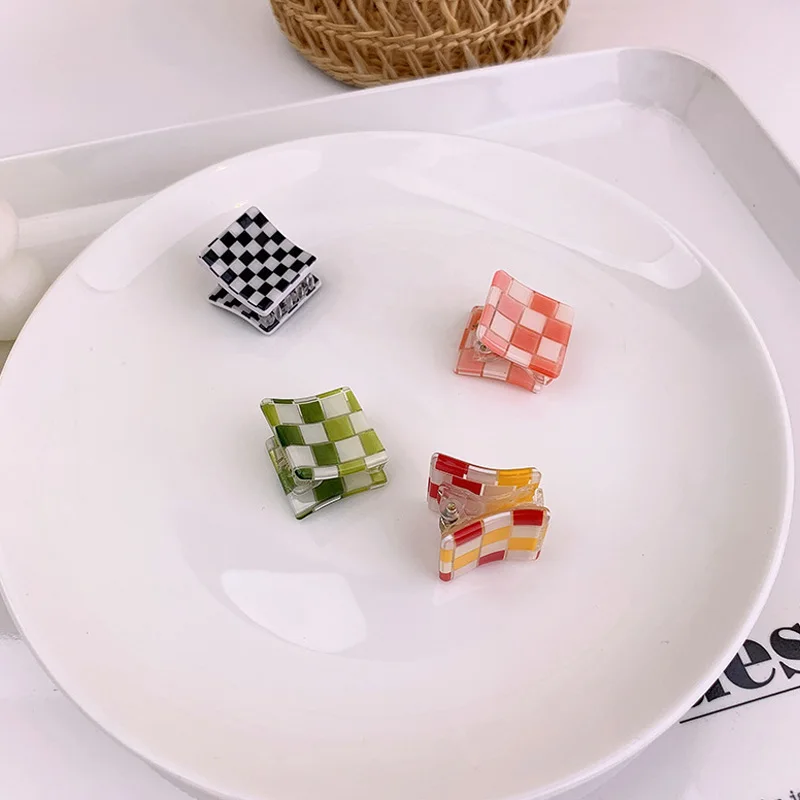 

Korean Exquisite Multiple Vintage Acetate Checkerboard Hair Claws Elegant women Plaid Shark Clips Ins Barrette Hair Accessories