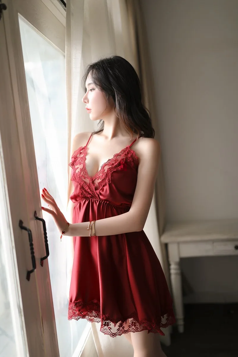 

New Sexy Lingerie Women's Lace Embroidered Nightdress Temptation Pajamas Set