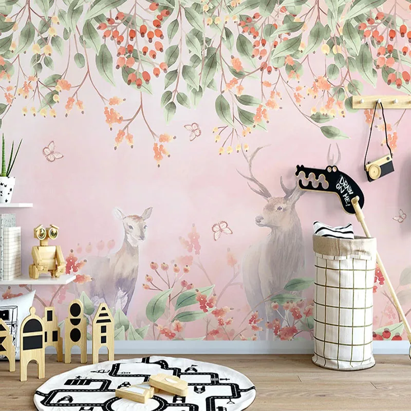 Пользовательские фото ручная роспись цветы растения листья Лось романтический